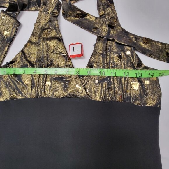 BLACK And Metallic Gold Sequined Halter Top Size L - Picture 8 of 15